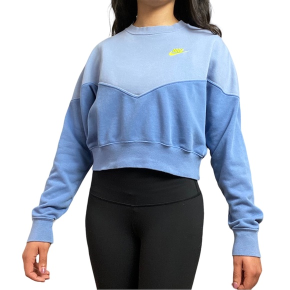 Nike | Tops | Nike Heritage Colorblock Twotone Blue Cropped Sweatshirt |  Poshmark